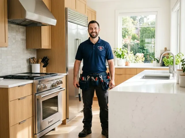 Appliance Repair Hero technician in a Bailey, NC kitchen after an appliance repair